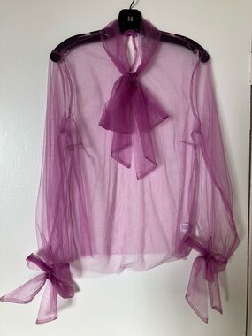 Rodarte Pink Sheer Tie-Neck Blouse